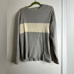 Vintage Men's Ralph Lauren Polo Jeans Co. Grey & Cream Striped Sweater Grey  XL.